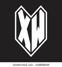 XW Logo monogram with emblem line style isolated on black background