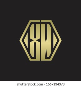 XW Logo monogram with hexagon line rounded design template with gold colors