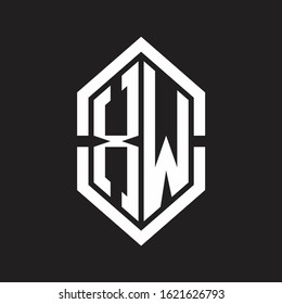 XW Logo monogram with hexagon shape and outline slice style with black and white
