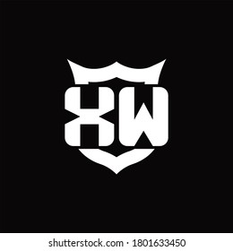 XW Logo monogram with shield around crown shape design template