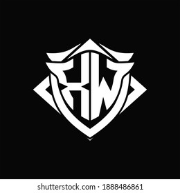 XW Logo monogram with shield and horn shape design template ON black background