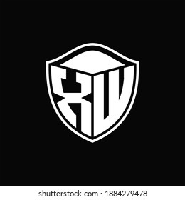 XW Logo monogram shield shape with outline rounded design template on black background