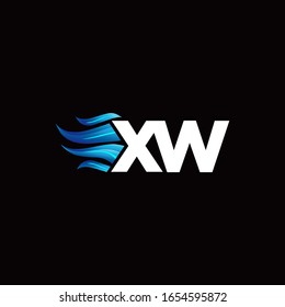 Logo XW en monograma con plantilla de diseño de estilo de incendio azul