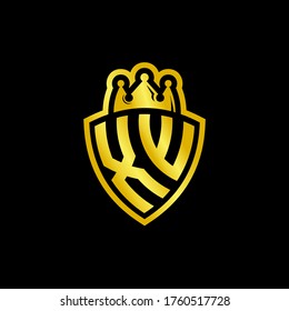 XW-Monogramm-Logo mit Schild- und Krondesign-Vorlage einzeln auf schwarzem Hintergrund