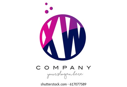 XW X W Circle Letter Logo Design with Purple Magenta Dots Bubbles Vector Illustration