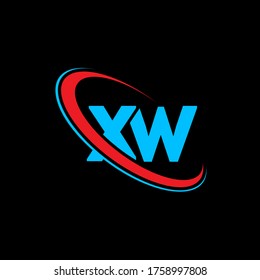 XW X W letter logo design. Initial letter XW linked circle uppercase monogram logo red and blue. XW logo, X W design. xw, x w