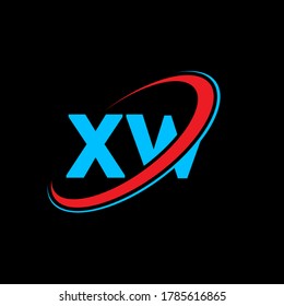 XW X W letter logo design. Initial letter XW linked circle uppercase monogram logo red and blue. XW logo, X W design. xw, x w