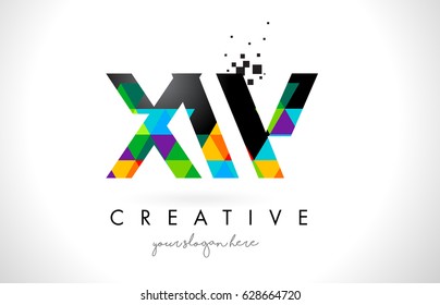 XW X W Letter Logo with Colorful Vivid Triangles Texture Design Vector Illustration.