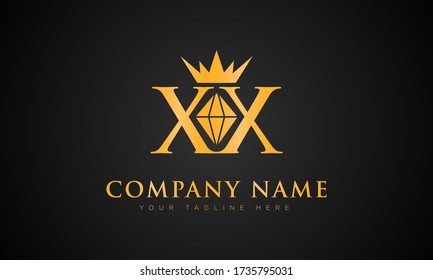 XX plantilla de lujo de logotipo de forma de diamante de letra inicial