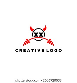 XX initial monogram for fitnes or gym logo with devil style design