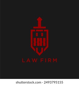 XX monograma inicial para bufete de abogados con Imagen con el logotipo de espada y escudo