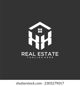 XX logotipo de monograma inicial para bienes raíces con forma de polígono diseño creativo