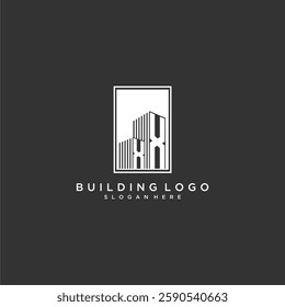 XX initial monogram real estate logo with building creative square style design