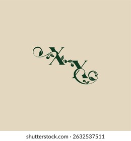 XX letter concept of elegant beautifull wedding organic logo with monogram and leaf
