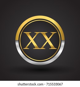 XX Letter logo in a circle, gold and silver colored. Vector design template elements for your business or company identity.