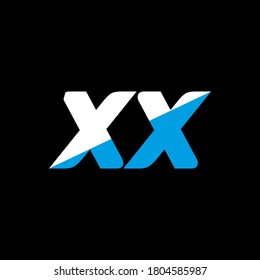 XX letter logo design on black background. XX creative initials letter logo concept. XX icon design. XX white and blue letter icon design on black background. X X