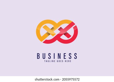 xx logo design in red and orange ,infinity loop Logo isolated on White Background. Flat Vector Logo Design Template Element.