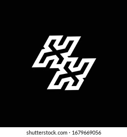 Monograma del logotipo XX con una plantilla de diseño de espacio negativo de estilo inferior aislada en fondo negro