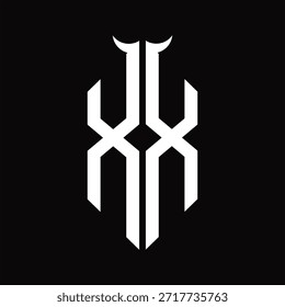XX monograma logotipo com forma de chifre isolado modelo de design preto e branco sobre fundo preto