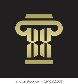 XX Logo monogram with pillar style design template with gold colors