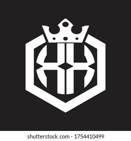 XX Logo monogram rounded by hexagon shape with crown design template