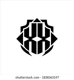 XX Monograma con línea de protección y plantilla de diseño de forma de 3 flechas sobre fondo blanco