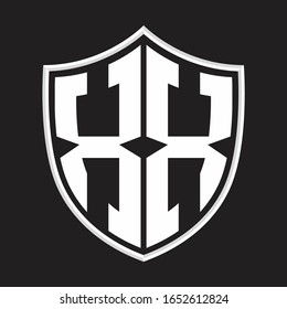 XX Monograma con forma de escudo aislado en la plantilla de diseño de esquema