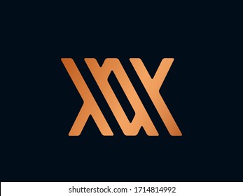 XX monogram logo. Letter x creative typographic icon.Lettering sign.Copper metal color alphabet initials isolated on dark background. Modern style characters for company branding.