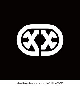 XX monogram logo with an oval style on a black background