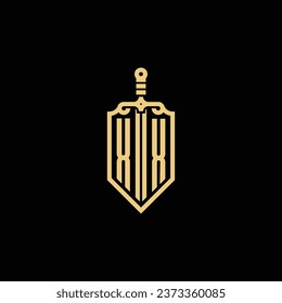 XX vintage shield and sword initial logo in high quality professional design that will print well across any print media