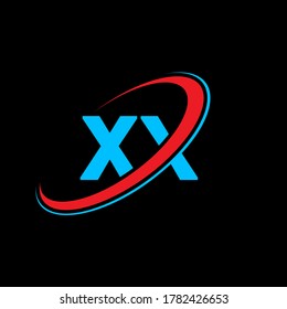 Diseño de logotipo de letras X X. Letra inicial XX con el logotipo de monograma superior en forma de círculo vinculado rojo y azul. Logotipo XX, diseño X. xx