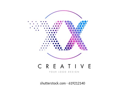 XX X X Pink Magenta Dotted Bubble Letter Logo Design. Dots Lettering Vector Illustration
