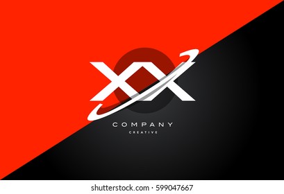xx x x  red black white technology swoosh alphabet company letter logo design vector icon template 