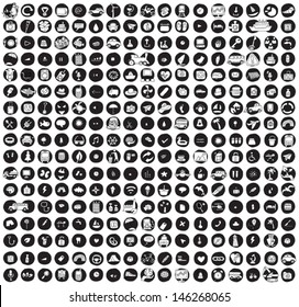 XXL Collection of 289 doodled icons for every occasion No.4 on black background, in black-and-white. Individual illustrations are isolated and in eps8 vector mode.