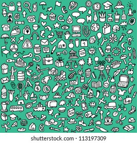 XXL Doodle Icon Set : collection of numerous small hand-drawn icon illustrations (in black and white)