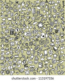 XXL Doodle Icons Set : collection of numerous small hand-drawn illustrations (in black and white)