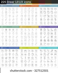 XXL Set Of Vector Linear Icons. UI/UX Kit For Web Design, Applications, Web Store, Mobile Interface And Infographics