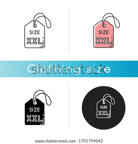 XXL size label icon. Linear black and RGB color styles. Garments parameters specification. Clothing tag with XXL letters for plus size or overweight people. Isolated vector illustrations