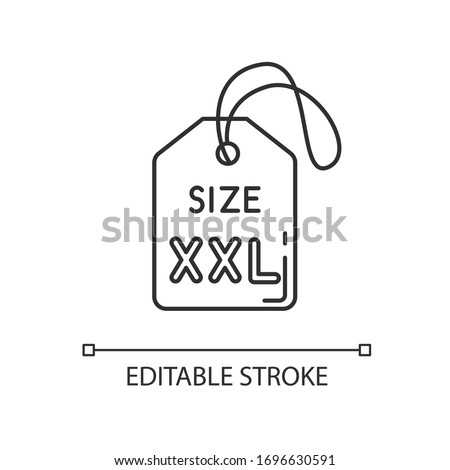 XXL size label pixel perfect linear icon. Thin line customizable illustration. Garments parameters specification contour symbol. Tag with XXL letters. Vector isolated outline drawing. Editable stroke