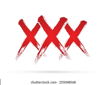 XXX, designed using grunge brush on white background, sign, logo, symbol, icon, graphic, vector.