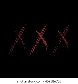 XXX, designed using grunge brush on black background, sign, logo, symbol, icon, graphic, vector illustration