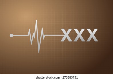 xxx glowing text on a dark brown background. Only adults. disco. pub. night club, bar, infographic. kamasutra. recreation. monitor Electrocardiogram, ECG, EKG.