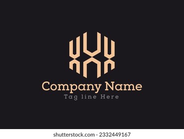 Diseño del logotipo de letras X.X.X con forma de polígono. Diseño del logotipo de forma de polígono y cubo en color dorado.