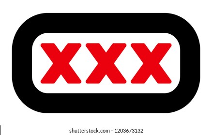 XXX symbol for X rated issues, rounded black frame. Simple isolated illustration on white background.
