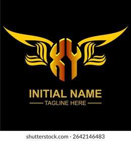 XY Golden Wing Emblem Logo with elegant gold wings, sleek and modern design. Ideal for branding, creative projects, luxury businesses, or artistic ventures.