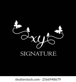 XY Handwritten initial letter, XY simple signature vector logo with butterfly shape variation, beauty, photography letter logo design. X Y