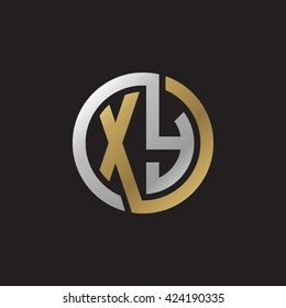 XY initial letters looping linked circle elegant logo golden silver black background