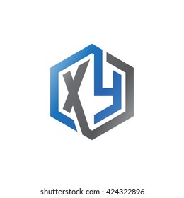 XY initial letters looping linked hexagon logo black gray blue