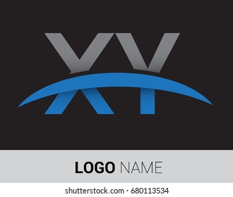 XY initial logo company name colored grey and blue swoosh design.