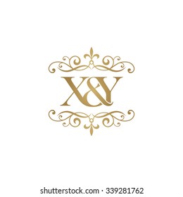 X&Y Initial logo. Ornament ampersand monogram golden logo